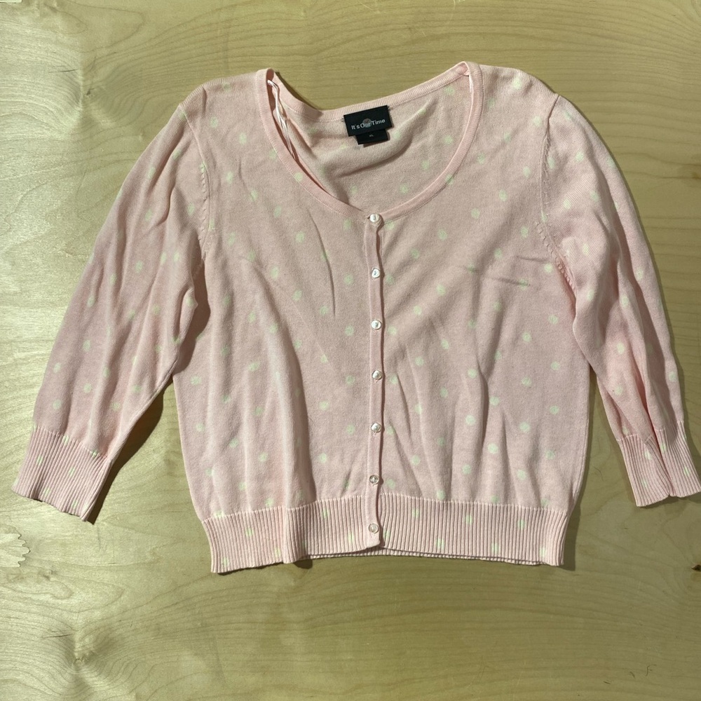 It's Our Time Light Pink Polka Dot Cardigan XL (QK)